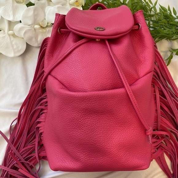 Paris Valtadoros Mykonos Fuchsia Pebbled Leather Fringe Small Staple Backpack main image 5